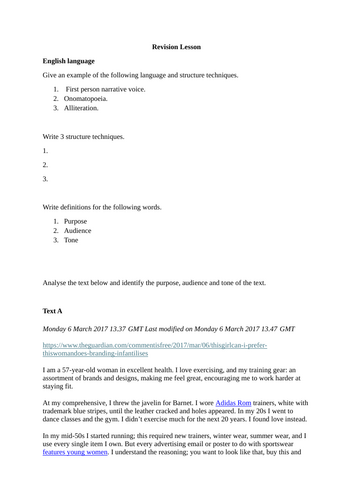 English Language Revision Lesson