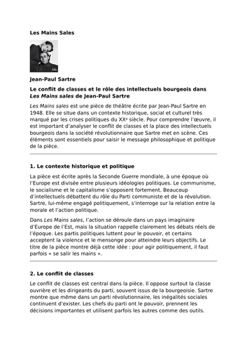 Les Mains sales by Jean-Paul Sartre – Themes: Class Conflict