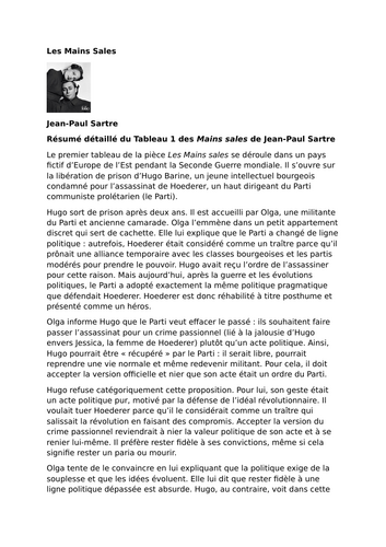 Les Mains sales by Jean-Paul Sartre – Tableau 1: Summary and Analysis