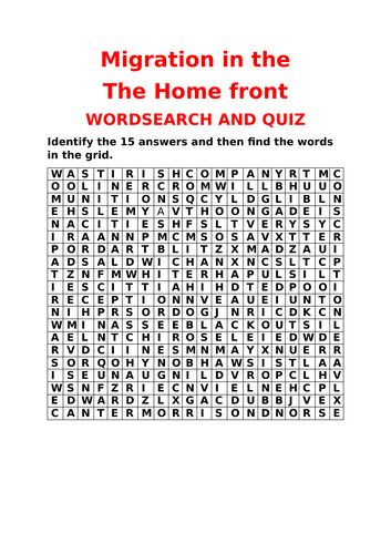 THE HOME FRONT WORDSEARCH AND QUIZ