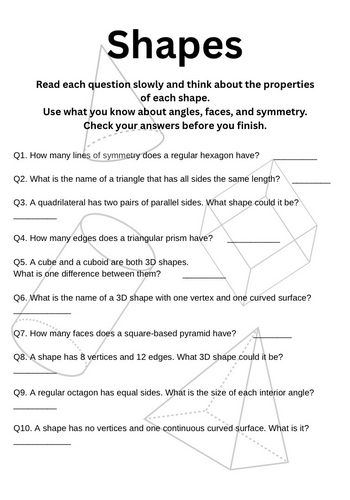KS2 Shapes Worksheet (Ideal for SATs)