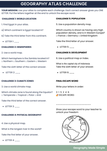 Atlas Independent Challenge Activity KS3 & GCSE Geography