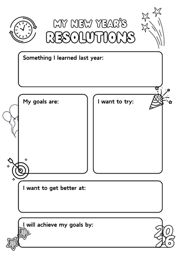 New Year Resolutions Writing / Colouring Sheet