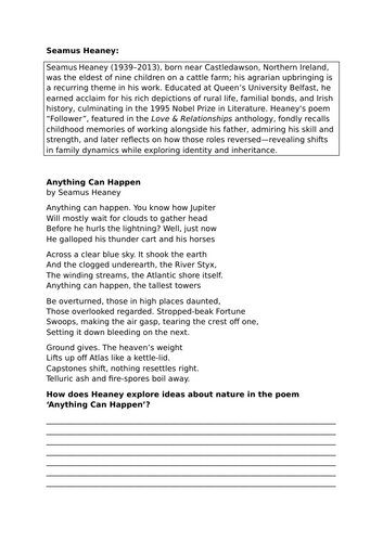 Unseen Poetry booklet (using poets from Power and Conflict Cluster