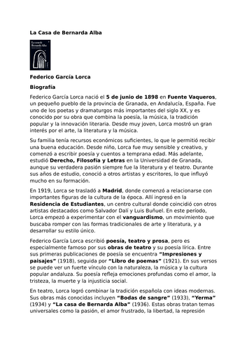 La casa de Bernarda Alba by Federico García Lorca – Biography