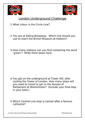 London Underground Quiz or Challenge KS2 Primary