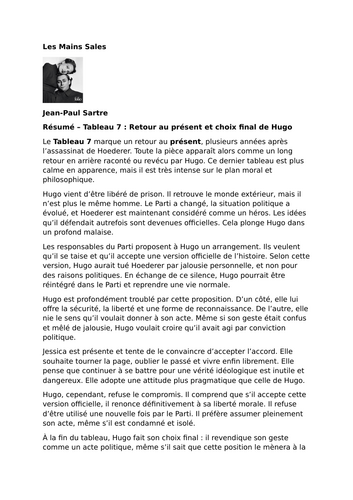Les Mains sales by Jean-Paul Sartre – Tableau 7 – Return to the Present and Hugo's Final Choice