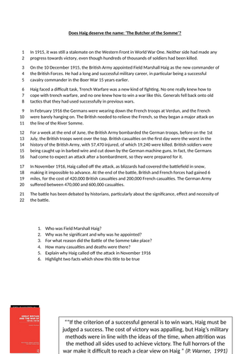 Battle of the Somme – Quick & Easy Cover Lesson (Comprehension-Based)