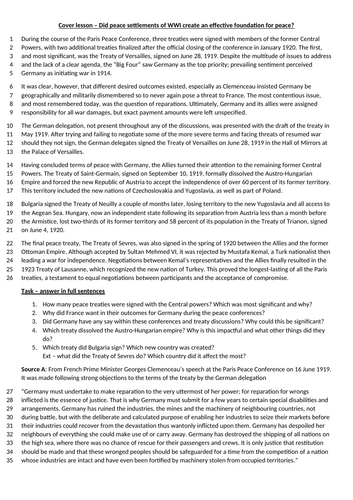 Peace Treaties – Quick & Easy Cover Lesson (Comprehension-Based)