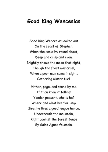 Lyrics to the Christmas Carol "Good King Wencelas"