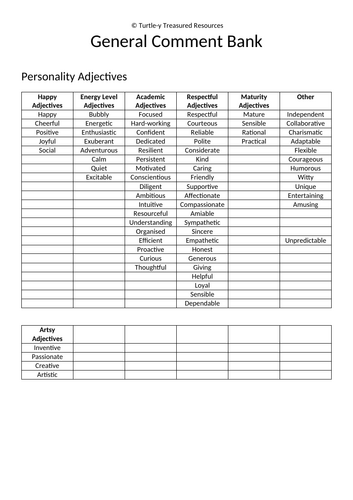 General Report Comment Bank
