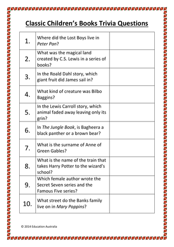 Book Week trivia with answers