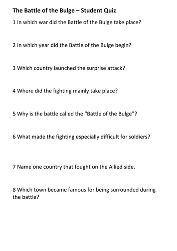 The Battle of the Bulge – Student Quiz