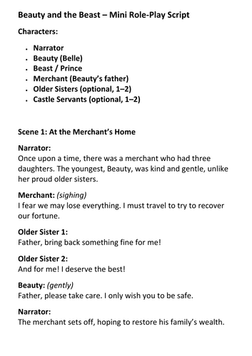 Mini role-play script for Beauty and the Beast