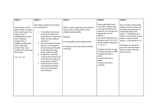 Homework Grid Mid-Upper Primary