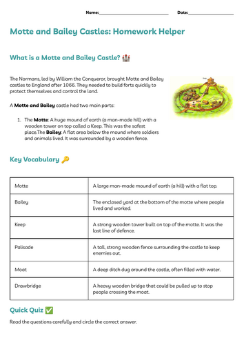 KS2 Motte and Bailey Homework Task