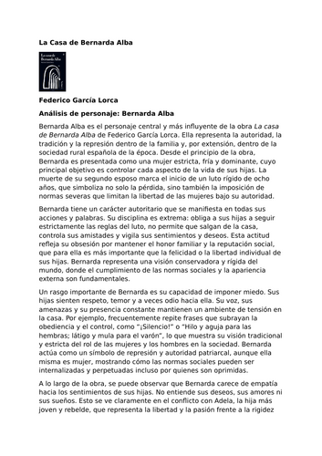 La Casa de Bernarda Alba by Federico García Lorca – Characters – Bernarda Alba