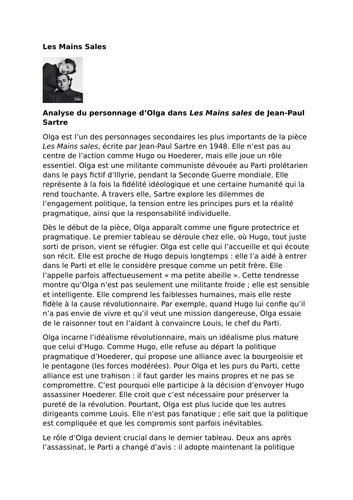 Les Mains sales by Jean-Paul Sartre – Characters – Olga