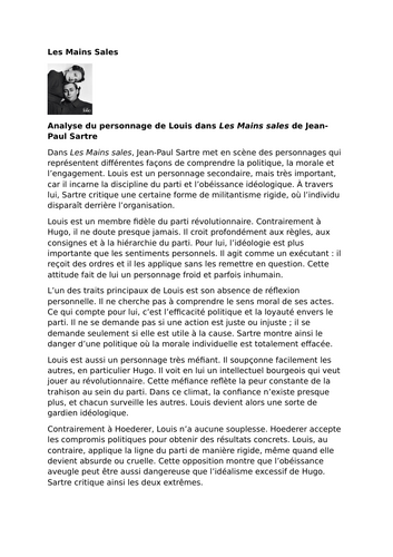 Les Mains sales by Jean-Paul Sartre – Characters – Louis
