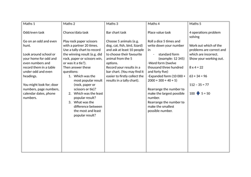 Homework Grid Mid- Upper Primary