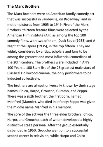 The Marx Brothers Handout