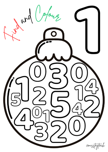 Bauble Find and Colour Numbers