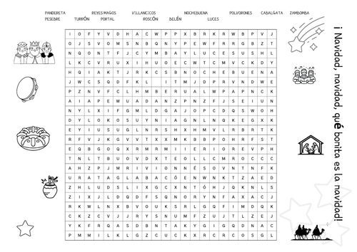 Navidad Sopa de Letras PDF SPanish Xmas wordsearch