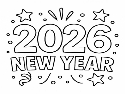 New Year 2026 Coloring Picture