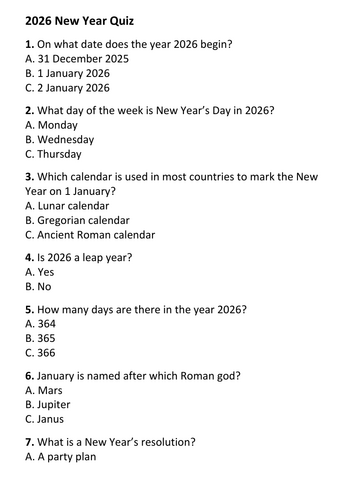 2026 New Year Quiz