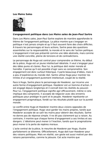 Les Mains sales by Jean-Paul Sartre – Themes – Political Commitment and Engagement