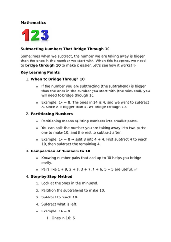 Subtracting Numbers That Bridge Through 10