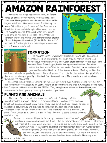 Amazon Rainforest Reading Comprehension