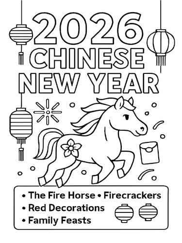Chinese New Year 2026 coloring poster