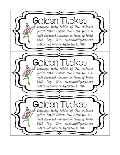 Roald Dahl Golden Ticket Homework Pass.