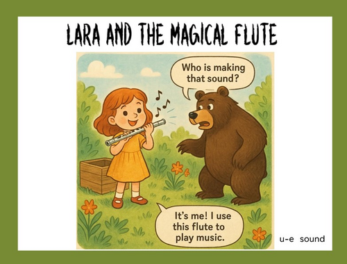 Phonics Reading u-e sound words. Story and supporting image.