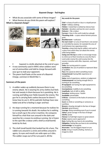 Bayonet Charge worksheet / revision / homework