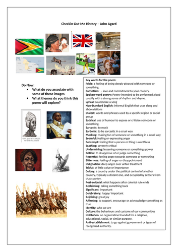 Checkin Out Me History Worksheet / revision/ homework