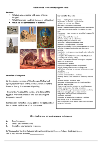 Ozymandias worksheet/ revision/ homework