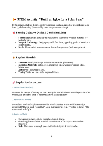 STEM Activity: "Build an Igloo for a Polar Bear"