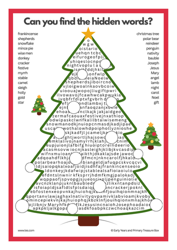 Christmas wordsearch puzzle fun KS1 KS2 Primary