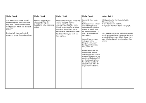 Maths and English 15 Activities for Homework