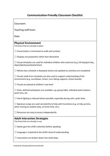 Communication-Friendly Classroom Checklist | SEN | Inclusive Practice