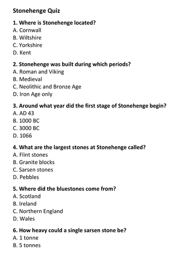 Stonehenge Quiz