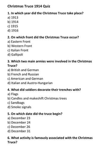 Christmas Truce 1914 Quiz