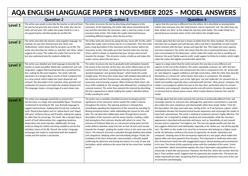 AQA Paper 1 November 2025 Model Answers Levels 1 to 4