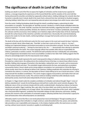 Lord of the Flies significance of death model response