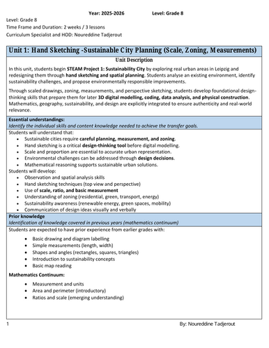 Unit Planner for STEM or STEAM Project 1: Sustainability City for Grade 6/7/8 or Year 7/8/9