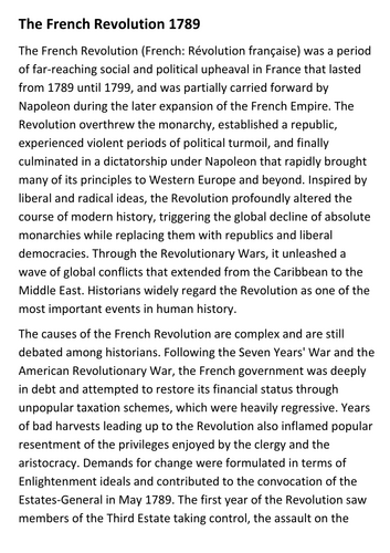 The French Revolution 1789 Handout