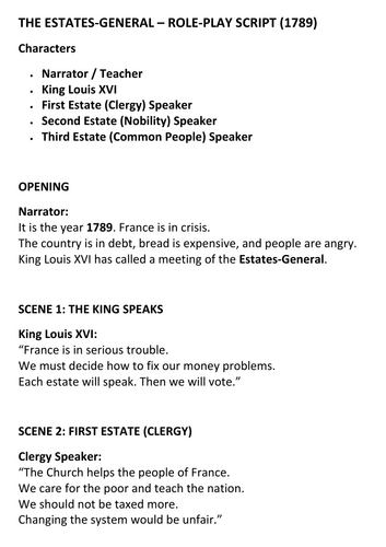 THE ESTATES-GENERAL – ROLE-PLAY SCRIPT (1789)