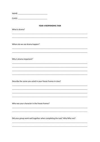 Year 4 Drama Freeze Frame Assessment